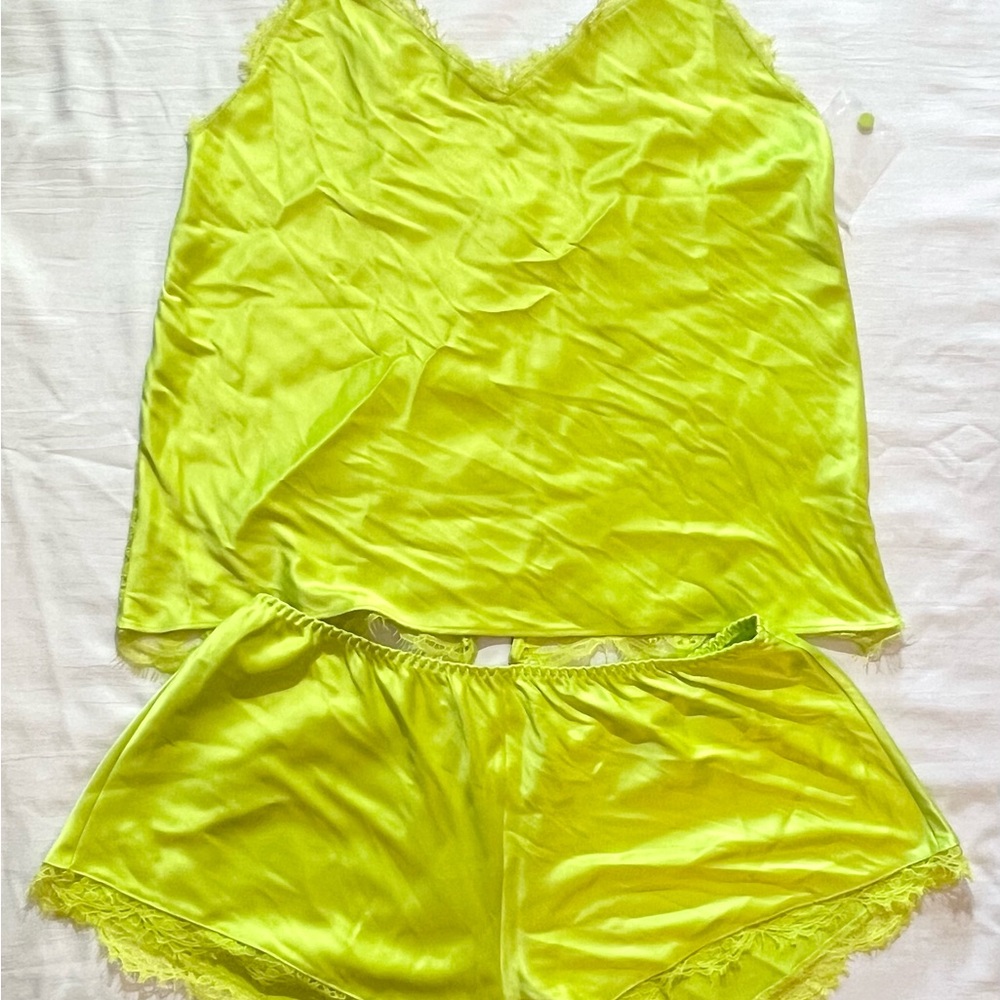 Victoria's Secret Green Pajama Set Silky Sleepwear